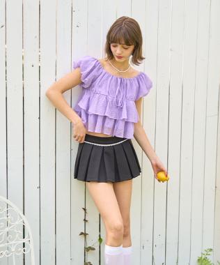 ティアードシアーチェックブラウス【韓国ファッション】