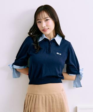 リボンスリーブレイヤードニット【韓国ファッション】