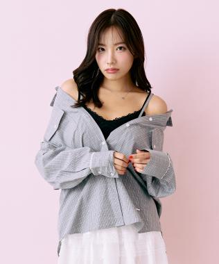 ロゴプレート付チェックシャツ【韓国ファッション】