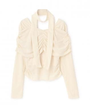 タイ付ギャザーオフショルカットソー【韓国ファッション】