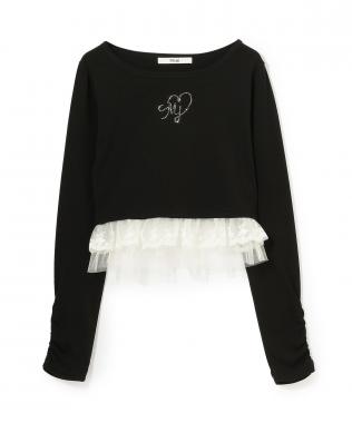 裾フリルラインストーンTシャツ【韓国ファッション】