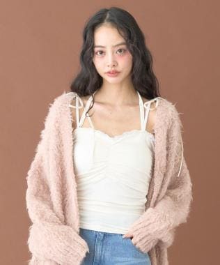 肩リボンギャザーキャミソール【韓国ファッション】