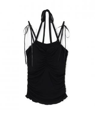 肩リボンギャザーキャミソール【韓国ファッション】