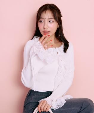 フリルレースニットカーディガン【韓国ファッション】