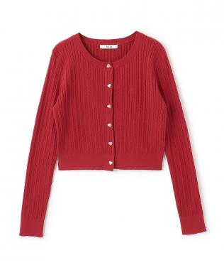 ハート釦ケーブルカーディガン【韓国ファッション】