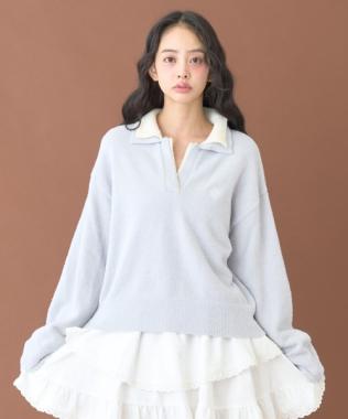 ダブルカラーニットプルオーバー【韓国ファッション】