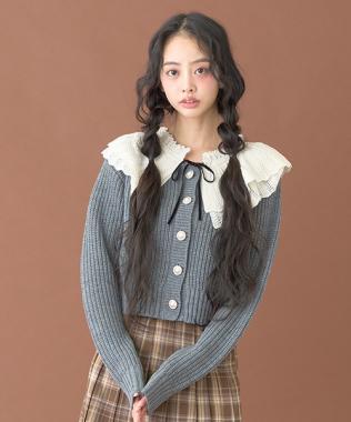 フリルカラーパールボタンカーディガン【韓国ファッション】