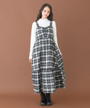 ギャザーチェックワンピース【韓国ファッション】