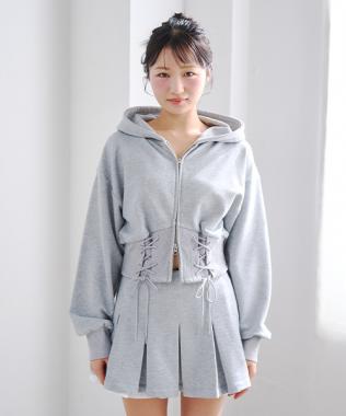 レースアップスウェットパーカー