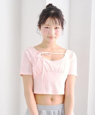 ラインストーンクロップド半袖Tシャツ