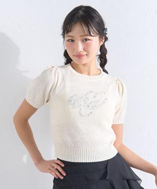 ビジューロゴ半袖ニット