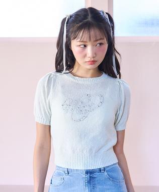 ビジューロゴ半袖ニット