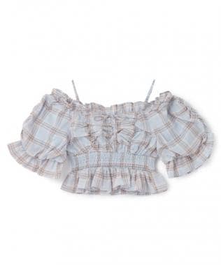 バルーンスリーブチェックブラウス