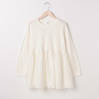 裾レース異素材切り替えペプラムTシャツ