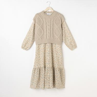 WEB限定色あり【リンク】ニット花柄ワンピセット