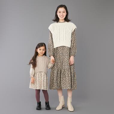 WEB限定色あり【リンク】ニット花柄ワンピセット