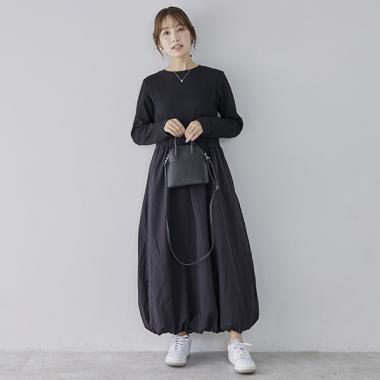 【リンク】裾バルーンドッキングワンピ(レディース)