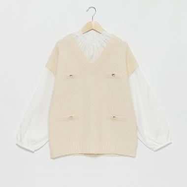 【リンク】ニットベストドッキングブラウス(レディース)