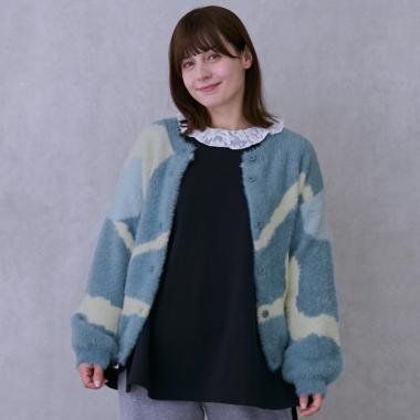 【親子リンク】シャギーニット柄カーディガン