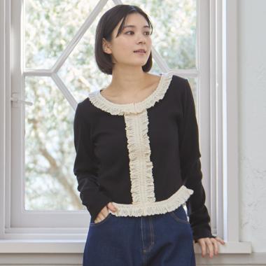 【親子リンク】レースフリルテレコ長袖Tシャツ