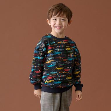 クラシックカー総柄裏毛ルーズプルオーバー