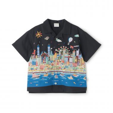 海柄・街柄パネルプリント半袖シャツ