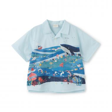 海柄・街柄パネルプリント半袖シャツ