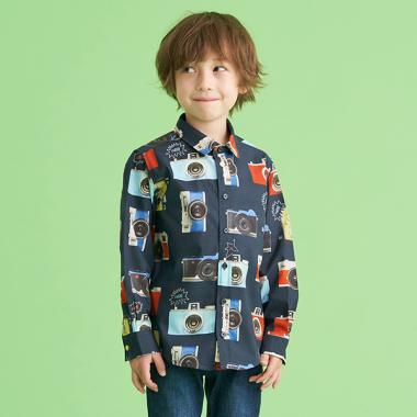 キッズ カメラ総柄長袖シャツ