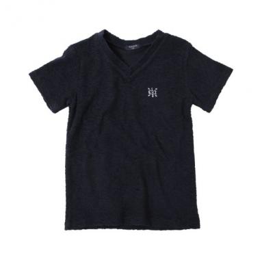 パイル・ワンポイント刺繍Vネック半袖Tシャツ