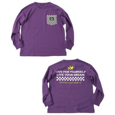 厚手天竺・ドロップショルダーチェッカーポケット長袖Tシャツ