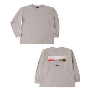 OE天竺・抗菌防臭加工ドロップショルダーバックフォトプリント長袖Tシャツ