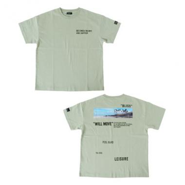 天竺・ドロップショルダーランダムバックフォトプリント半袖Tシャツ