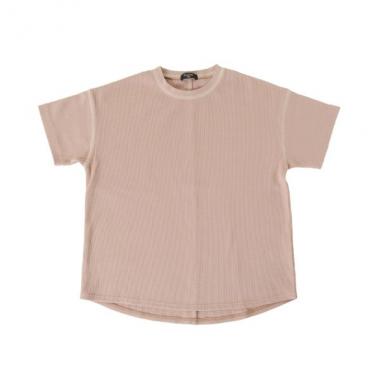 ミニワッフル・ドロップショルダー配色ステッチ半袖Tシャツ