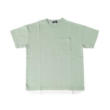 天竺・ドロップショルダーフェイクレイヤードポケット半袖Ｔシャツ