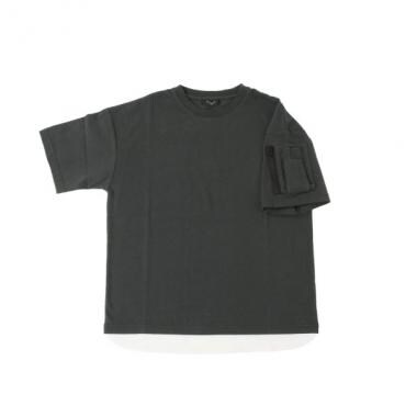 OE天竺・接触冷感ドロップショルダー袖ポケットレイヤード半袖Tシャツ