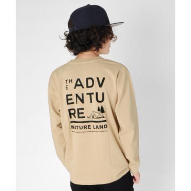 OE天竺・ドロップショルダーポケット付アウトドアプリント長袖Tシャツ