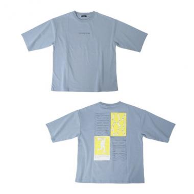 タフ天竺・ドロップショルダーバックイラストプリント5分袖Tシャツ