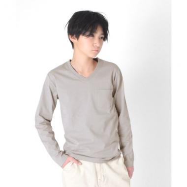 タフ天竺・Ｖネックリフレクトネーム付ポケット長袖Ｔシャツ