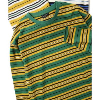 天竺・ドロップショルダーマルチボーダー長袖Tシャツ