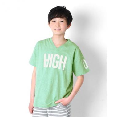 【大人向けサイズあり】スラブ天竺・ロゴナンバープリントVネック半袖Tシャツ