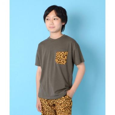 【大人向けサイズあり】天竺・ドロップショルダー総柄Wポケット半袖Tシャツ【セットアップ対応】