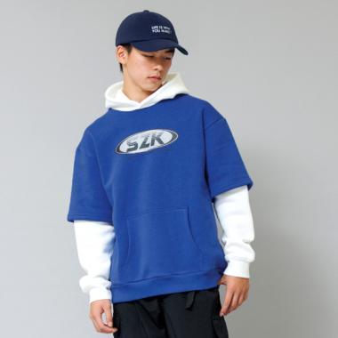 【大人向けサイズあり】【あったか】裏起毛・袖レイヤードフロントプリントパーカー