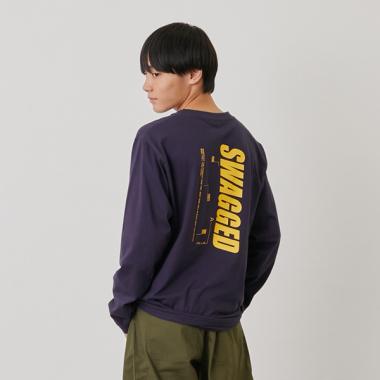 【プチプラ】バックバーチカルロゴプリント長袖Tシャツ
