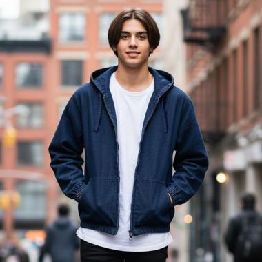 フードデニムジップアップジャケット