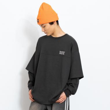 袖レイヤードワンポイント刺しゅう長袖Tシャツ