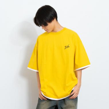 ワンポイント刺しゅうレイヤードTシャツ