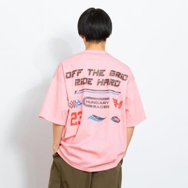 製品染風レーサープリントTシャツ