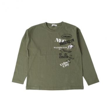 天竺・ドロップショルダープリント長袖Tシャツ