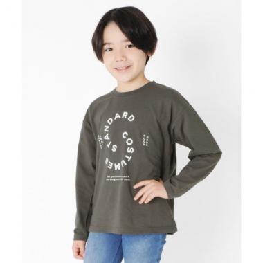天竺・ドロップショルダープリント長袖Tシャツ