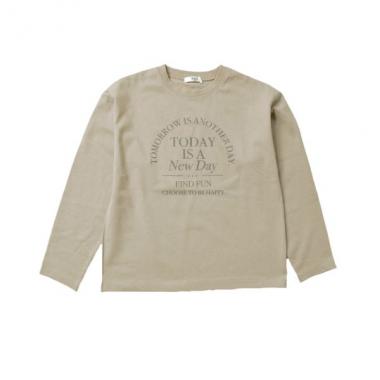 天竺・ドロップショルダープリント長袖Tシャツ